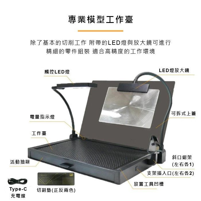 Plamo 向上委員會 模型工作台 Pro2 專業版 LED燈放大鏡及內置電源