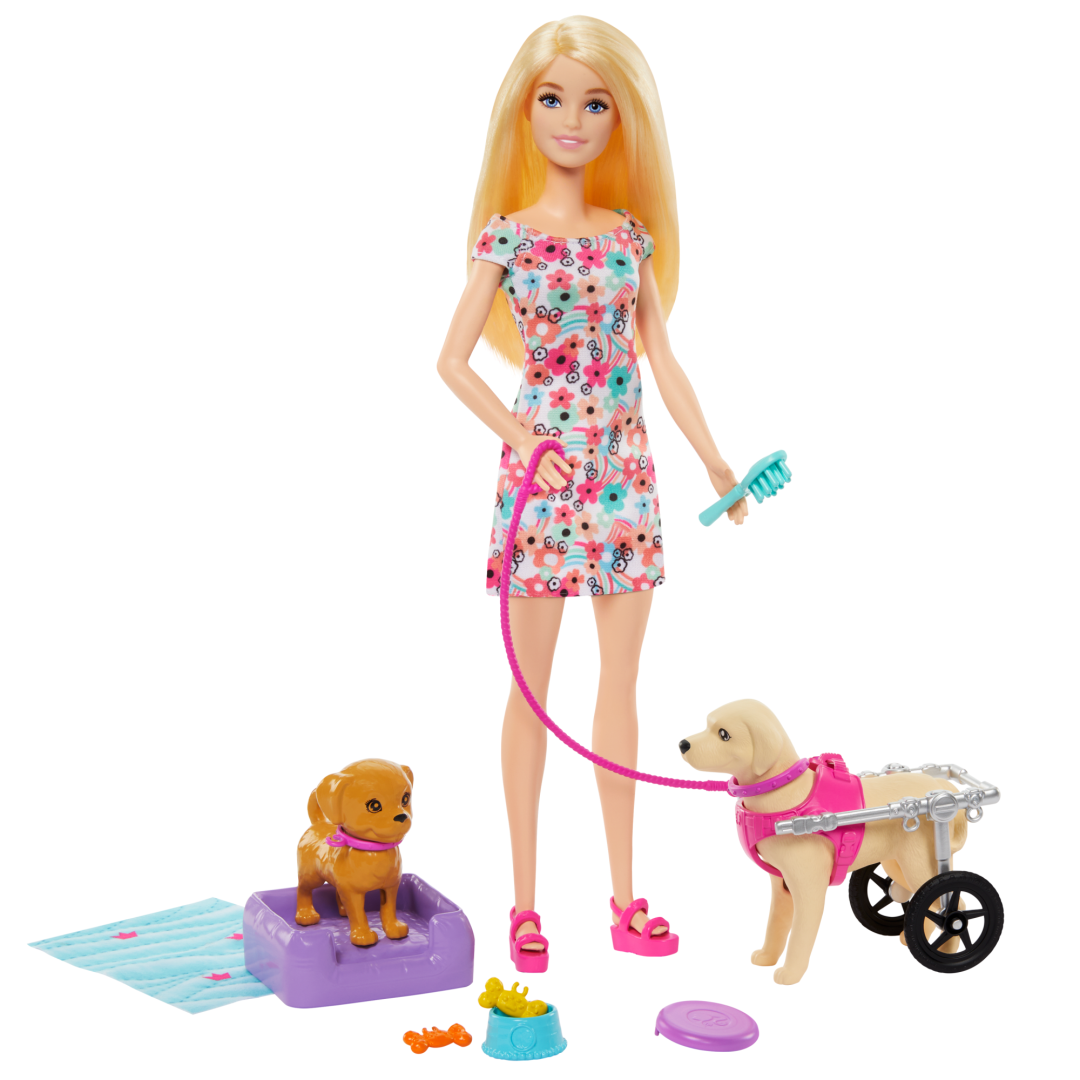 HTK37 Barbie Doll With A Toy Pup And Dog in A Wheelchair