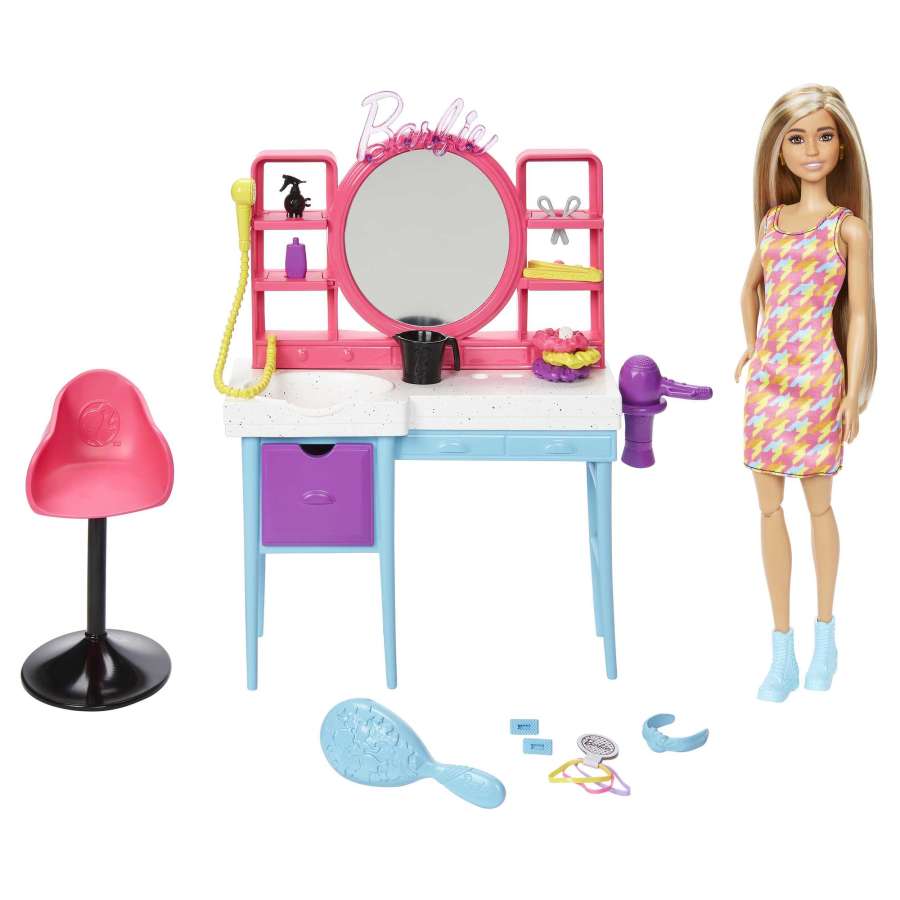 HKV00 Barbie Doll And Hair Salon Playset