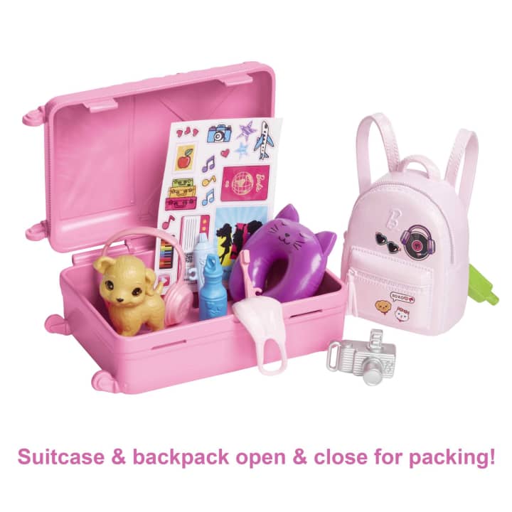 HJY18 Barbie Doll And Accessories, Travel Set With Puppy