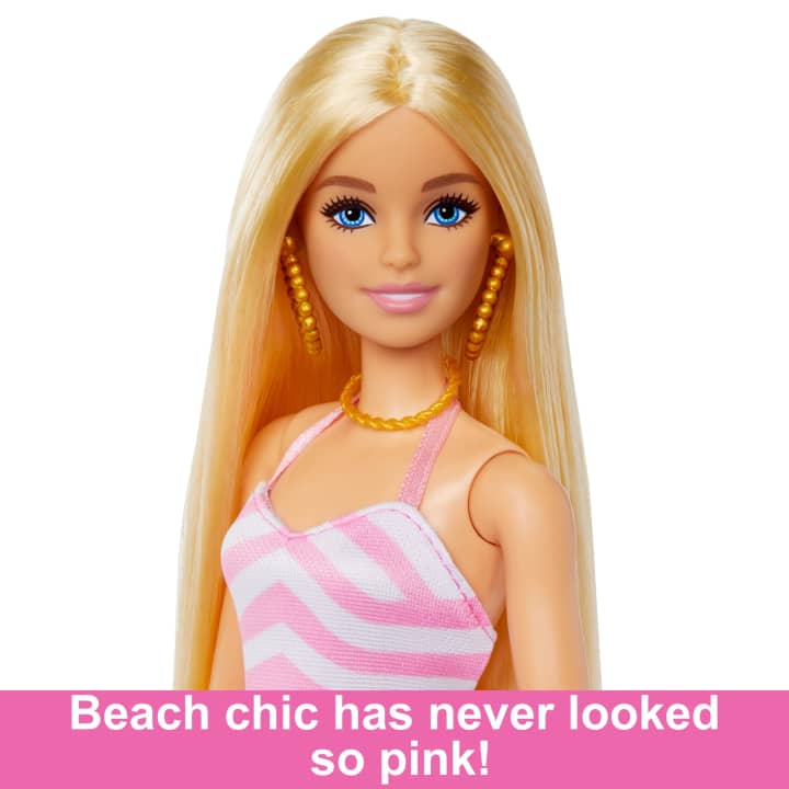 HPL73 Blonde Barbie Doll With Swimsuit And Beach-Themed Accessories