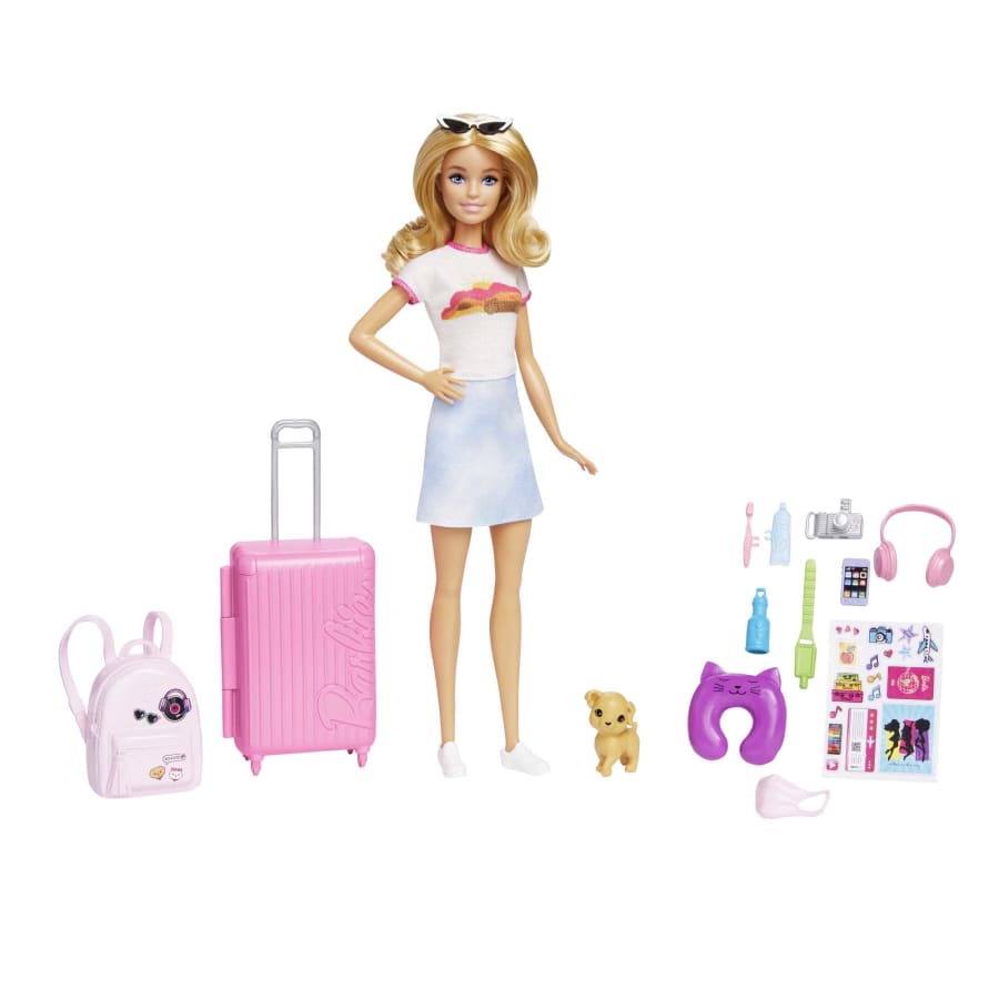 HJY18 Barbie Doll And Accessories, Travel Set With Puppy