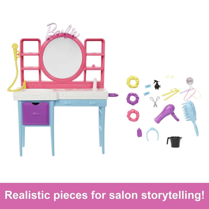 HKV00 Barbie Doll And Hair Salon Playset