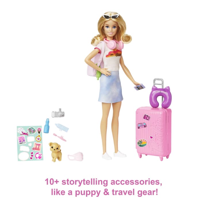 HJY18 Barbie Doll And Accessories, Travel Set With Puppy