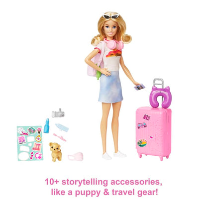 HJY18 Barbie Doll And Accessories, Travel Set With Puppy